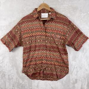Vtg First Issue American Design Womens Shirt M Geometric Print 90s Southwestern